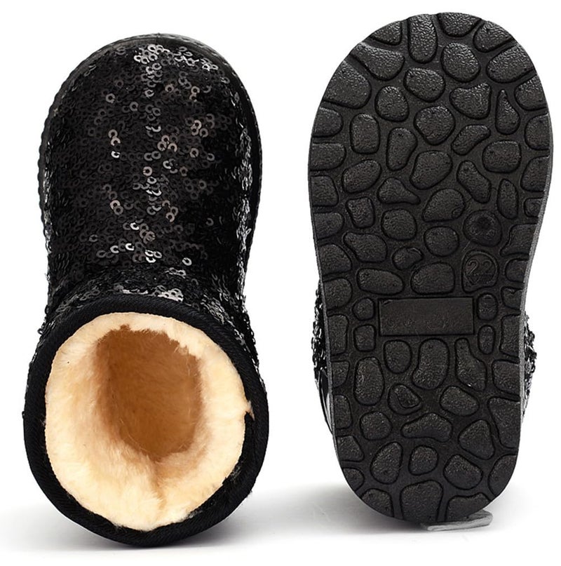 DADAWEN Boy's Girl's Warm Winter Sequin Waterpoof Outdoor Snow Boots Black US Size 9 M Toddler - Image 5